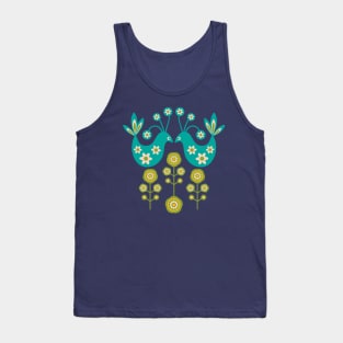 LOVE BIRDS Folk Art Mid-Century Modern Scandi Floral With Birds Flowers Feathers in Turquoise Cream Green Yellow - UnBlink Studio by Jackie Tahara Tank Top